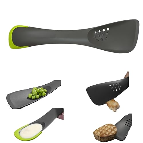 Uni-tool 5-in-1 Silicone Kitchen Utensil, Slotted Spoon, Turner, Cutting Tool, Solid Spoon and Spatula in one for Kitchen Serving Stirring Cooking Baking (Grey 1)