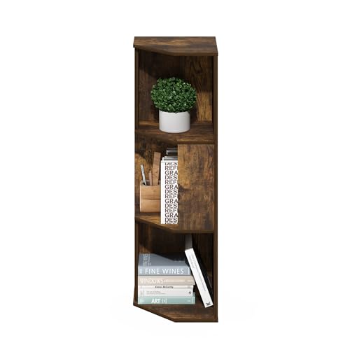 Image of Furinno ECON Corner Shelf, 3-Tier Corner Book Shelf, Standing Storage Shelves, Cube Display Rack, Bookshelf, for Organization and Storage, Living Room, Home Office, Amber Pine