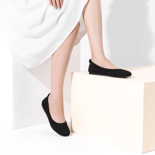 Image of Frank Mully Women's Ballet Flat Shoes Knit Dress Shoes Round Toe Slip On Ballerina Flats for Woman Low Wedge Comfort Soft