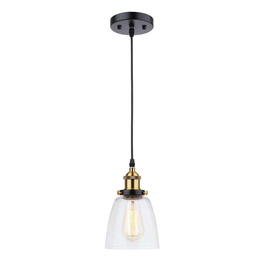 Plafonnier moderne finition laiton brossé et mini suspension en verre