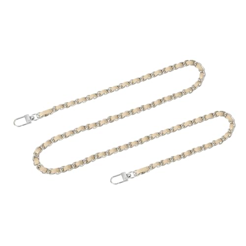 uxcell Purse Chain Strap, 39" Leather Iron Flat Chain Strap Handbag Chains Purse Straps with Buckles for Shoulder and Cross Body Bags Replacement Strap (Khaki Strap + Silver Chain)