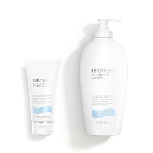 BIOTHERM Set Lait Corporel L'Original 400ml + 50ml, feuchtigkeitsspendende Körperlotion mit Life Plankton für geschmeidige Haut, sanfte Körperpflege mit Zitrusduft, Bodylotion für trockene Haut