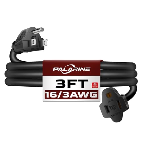 3 Ft Black Outdoor Extension Cord, 16 Gauge Heavy Duty Power Cord