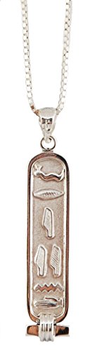 Discoveries Egyptian Imports - Personalized Sterling Silver Cartouche Necklace Bundle - 1-Sided Solid Style Pendant with Hieroglyphs and 18" Chain - Handmade in Egypt - Size: Medium