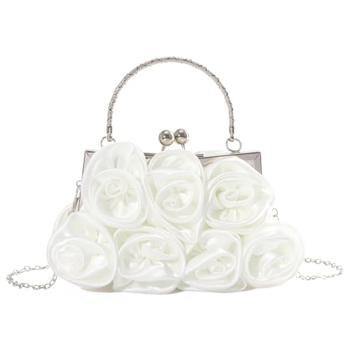 EVEOUT Clutches de Noche satén Flores para Mujer Elegante Bolsos Bandolera de Novia Bolsa de Hombro Nupcial para Fiesta Prom Boda Banquete