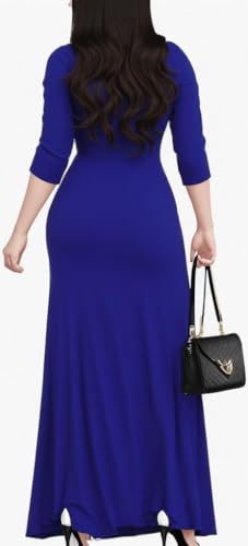 Image of Women's Church Maxi Wrap V Neck 3 /4 Sleeve Tie Waist Plus Size Long Dress | Flattering wrap V-neck design enhances curves. High elastic tie waist accentuates the slimmest part, hides tummy.