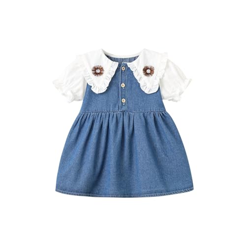 Girl Square Neck Dresses for Girl Puff Sleeve Color Block Graphic Cute Pleated Mini Short Summer Fall 2025