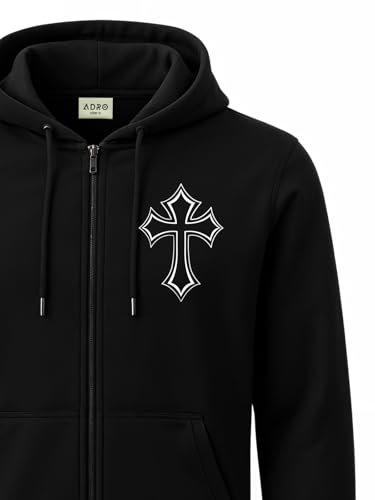Image of ADRO Men's Regular Fit Zip-Up Hoodie for man | 320 GSM Cotton Poly Fleece Zipper Sweatshirt with Soft Fabric & Printed Hoodies