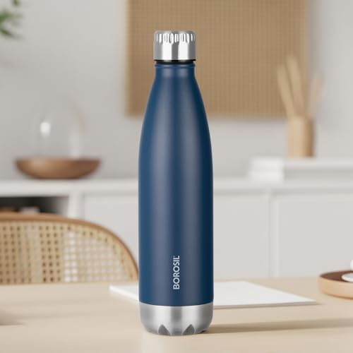 Borosil 1L Hydra Bolt Matte Blue Stainless Steel Water Bottle | D...