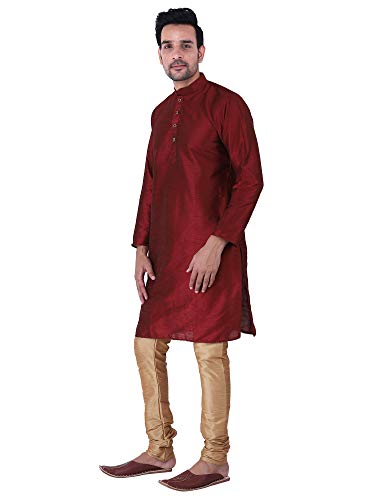 Image of HUZUR Men's Silk Solid Straight Long Kurta Pyjama Set| Ethnic Wear