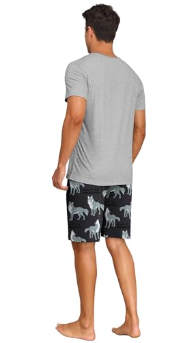 Image of PrinStory Mens Summer Pajamas Set Lightweight Pjs Sets Short Sleeve Pajama Shorts Set Soft Sleepwear Loungewear with Pockets