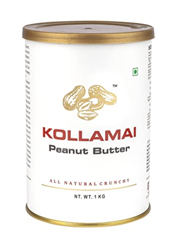 Image of KOLLAMAI Natural Peanut Butter Crunchy 1kg | Unsalted & Unsweetened | 100% Roasted Peanuts | 32g Protein | No Added Sugar or Oil | Vegan Spread | High Protein for Gym & Weight Loss (Pack of 1)