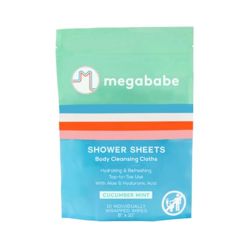 Image of Megababe Cucumber Mint Shower Sheets | Individually Wrapped Body Cleansing Cloths | 10 Wipes (Pack of 1)