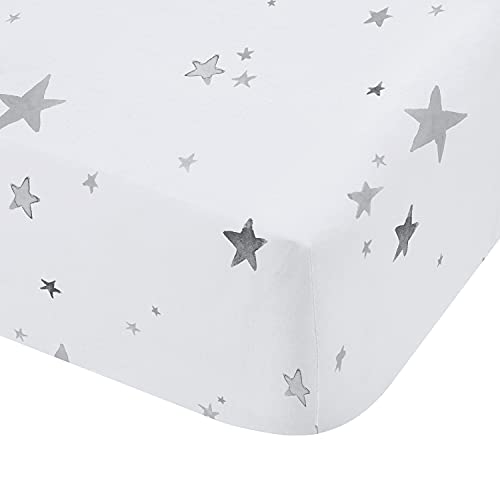 Bianca Stars Stripes Cotton Double Fitted Sheet White Grey - Image 3