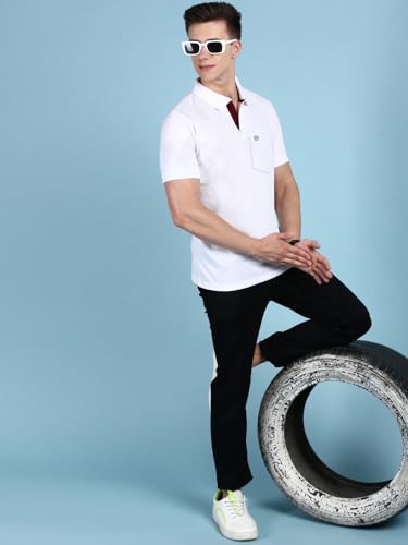 Image of Lux Cozi Men's Half Sleeve Soild Casual Regular Fit T-Shirt with Chest Pocket | Polo Tshirt for Men