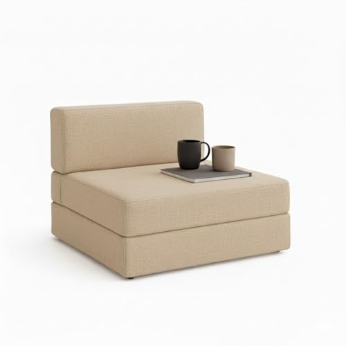 Image of PUM PUM Foldable Sofa Cum Bed | EPE Foam 2 Seater Floor Sofa | Premium Jute Fabric | Space-Saving Furniture for Living Room & Bedroom|36 Inch Width,Beige