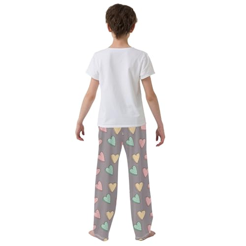 Love Heart and Polka Dot Boys Long Pants Soft Trousers Elastic Waist Kids Lounge Bottoms with Pockets S-XL3