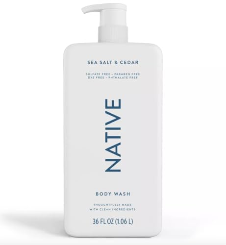 Native Duschgel für Frauen und Männer - ohne Sulfate und Farbstoffe - Unisex Körperseife mit Meersalz-Zedern-Duft - sanfte Reinigung mit Inhaltsstoffen natürlichen Ursprungs - 1 l Native Duschgel für Frauen und Männer - ohne Sulfate und Farbstoffe - Unisex Körperseife mit Meersalz-Zedern-Duft - sanfte Reinigung mit Inhaltsstoffen natürlichen Ursprungs - 1 l