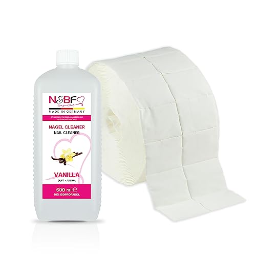 N & BF uñas Cleaner Set con aroma 570 ml + 1000 zelletten Pads (2 rollos de 500 unidades de celulosa) – 70% Isopropanol de alcohol – para uñas gelnägel – Limpiador – kosmetisch pura en calidad de estudio