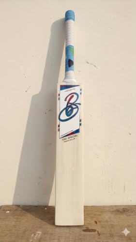 Image of Full Size English Willow Cricket Bat, Cross Weave Tape on The Face | Lightweight | Wooden Long Handle | Free Cover Play for Leather Ball (T20 Special)