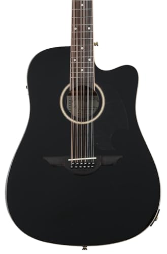H. Jimenez Glossy Guitarra Doble (12 String Guitar) Cutaway Electric with Hard Wood Case, Glossy Black