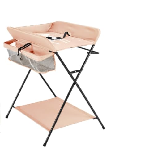 Cambiador plegable para bebé, cambiador con ruedas, cambiador móvil con cambiador, cinturón de seguridad y compartimentos de almacenamiento, resistente al agua y ajustable en altura, estable