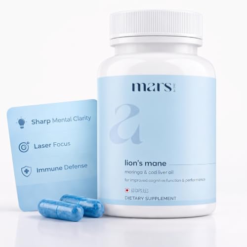 mars by GHC Lion’s Mane Capsule Powered with Moringa Powder & Cod Liver Oil | 100% Pure and Natural | Pack of 1 | 60 Capsules