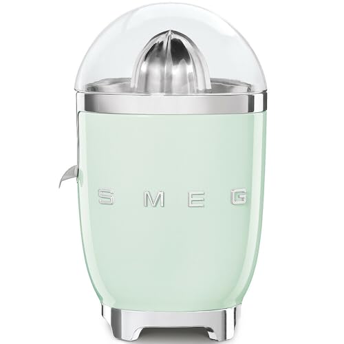 Smeg, Elektrische Zitruspresse CJF11PGEU, tropfsicherer Auslauf und Universalkegel, rutschfeste Stellfüße, Filtersieb und Presskegel aus Edelstahl, 70 W, Pastellgrün