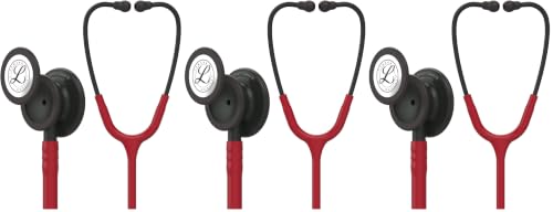 Image of 3M Littmann Classic III Monitoring Stethoscope, 5868, More Than 2X as Loud, Weighs Less, Stainless Steel Black-Finish Chestpiece, 27 inch Burgundy Tube, Black Stem and Headset (Pack of 3)