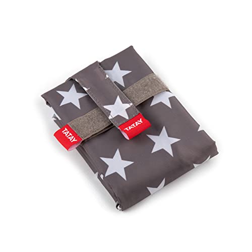 Tatay 1182252 Porta Bocadillo Reutilizable, Bolsa de Tela ideal para la merienda o almuerzo, Adaptable, Fácil de limpiar, Sin BPA, Color Stars Grey, Medidas 72,5 x 44 cm