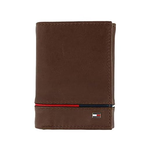 Carteira masculina de couro Leif RFID da Tommy Hilfiger, com dobra dupla, marrom