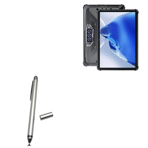 BoxWave Stylus Pen Compatible with Oukitel RT7 5G - DualTip Capacitive Stylus, Fiber Tip Disc Tip Capacitive Stylus Pen - Metallic Silver