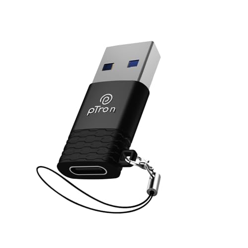 Image of pTron Nexo USB Type C Female to USB 3.0 Male OTG Adapter, 5 Gbps High Speed Data Transfer, Compatible with Laptops /Tablets /Smartphones /Chargers, Sleek & Compact Design & Metal Alloy Build (Obsidian)