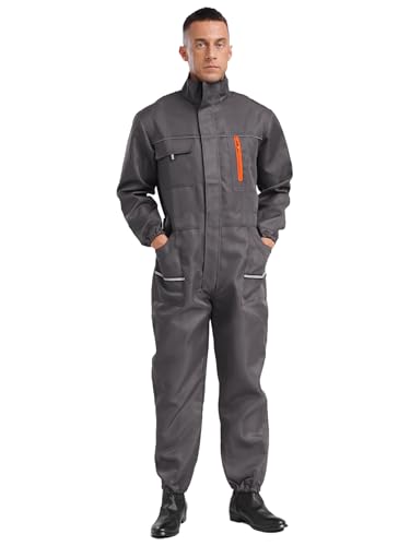 YEAHDOR Mono de Trabajo para Hombres Chaqueta y Pantalones Largos Mono de Trabajo con Cremallera L-5XL Gris 4XL