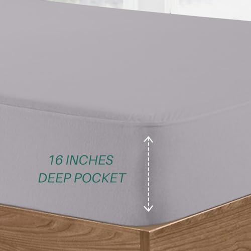 Image of 1000 Thread Count Egyptian Cotton Sheets California King Size, 4 Piece Cal King Set Bedding, 16 inch Deep Pocket Sheet Set, Ultra Soft Size Sheets Set, Long Staple Bedding Sheets - Silver Grey