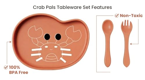 Image of TIGGY & BONNET Crab 2 Pcs Silicone Baby Feeding Set | BPA-Free, Microwave Safe, Anti-Slip Base, Suction Plate & Spoon