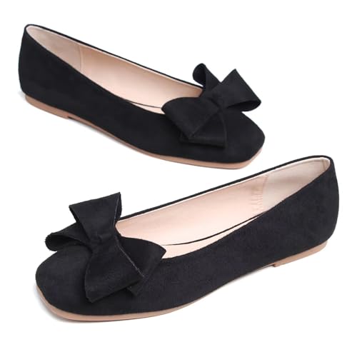 Hee grand Bow-Knot Ballet Flats Womens Square Toe Flat Shoes Suede Dress Shoes Comfort Slip-On Loafers Casual Women's Flats2