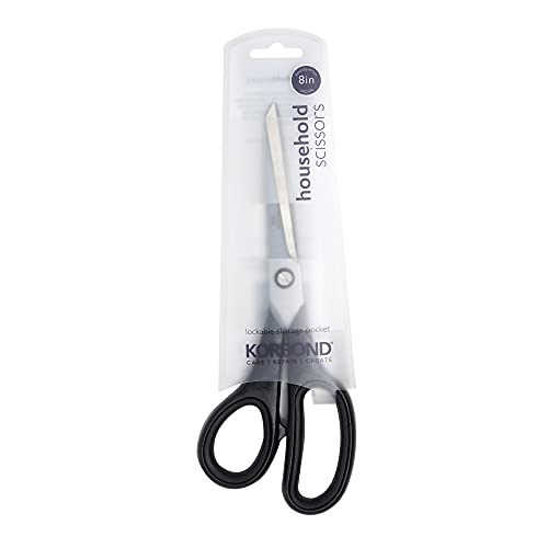 Korbond Scissors 8 INCH (20cm) Soft Grip Handle, Ideal for Household, Multi-Purpose, Fabric, Crafting, Sewing, Quilting, Paper, Kitchen. AMBIDEXTROUS – for Right-& Left-Handed Users, 8inch