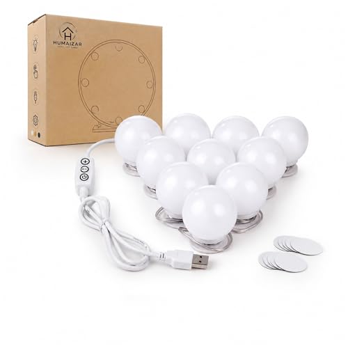 Image of HUMAIZAR Hollywood Style Vanity Mirror Fill Light Adjustable Luminance USB Wall Bulbs String for All Pretty Dimmable Light Makeup Vanity Desk Set (10 LED Bulb USB 3 Colors)