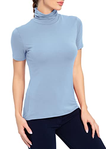 Image of AUHEGN Women's Mock Turtleneck Top Short Sleeve Lightweight Active T-Shirt (S-XXL)