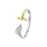 Engelsrufer offener Damen Ring Feder und Engel aus Sterling Silber Bicolor - größenverstellbar - nickelfrei