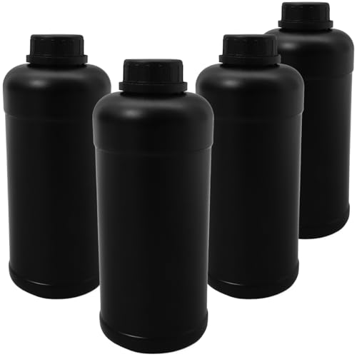 WRITWAA Frascos para Reactivos de Laboratorio 1000 Ml 4 Unidades Botellas Vacías de Plástico Negro Resistentes para Almacenamiento Seguro de Muestras y Líquidos Químicos