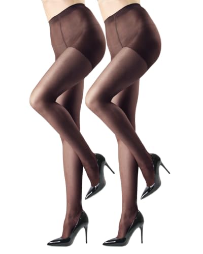 Image of MeMoi 2 Pack Satin Sheer Pantyhose, Breathable Nylons for Women, Control Top Pantyhose - Sizes Small - X-Large