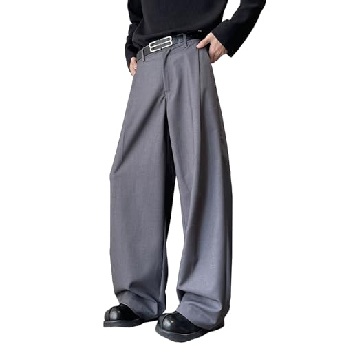 Mens Baggy Pants Wide Leg Pants Men Mens Pleated Dress Pant Business Casual Pant for Men Zipper Fly Pleated Trousers