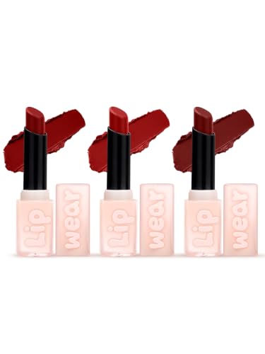 Image of Million Colors Lip Wear Creamy Matte Hydrating Lipstick Infused With Argan Oil, Shea Butter , Papaya Seed and Vitamin E| Highly Pigmented, Smudge-Proof and Creamy Matte Finish (The Red Carpet, Pack of 3)
