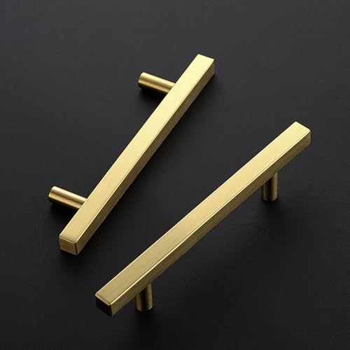 Image of Ravinte 30 Pack 4 Inch Cabinet Pulls Gold Sqaure Kitchen Cabinet Handles Gold Cabinet Hardware Stainless Steel Drawer Pulls 6-2 /5 Inch Overall Length with Mounting Template