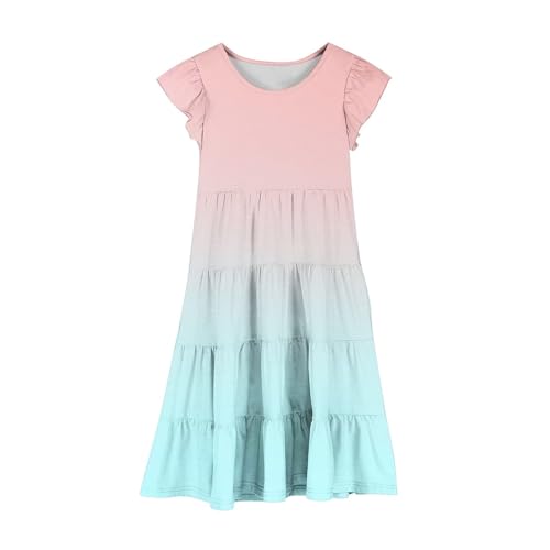 Girls Tween Dresses Gradient Color Double Layer Ruffle Sleeve Flowy A-Line Casual Midi Dresses for Birthday Party2