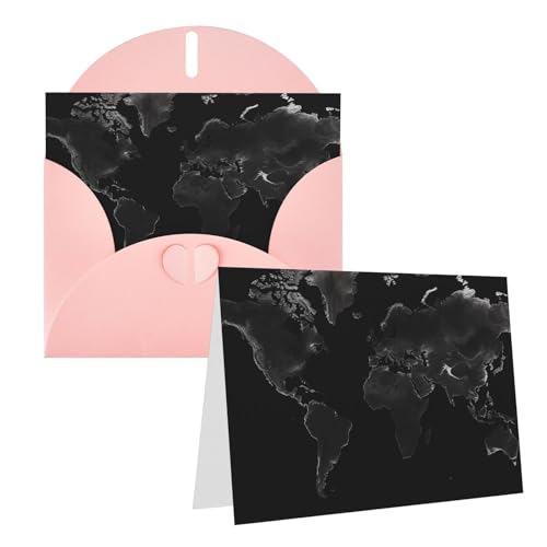 LHDGBNV 空白のグリーティングカード 4インチ x 6インチ サンキューカード 封筒付き ノートカード ブラック 世界地図 あらゆる機会カード クリスマス ホリデー 誕生日 卒業 記念日 ピンク