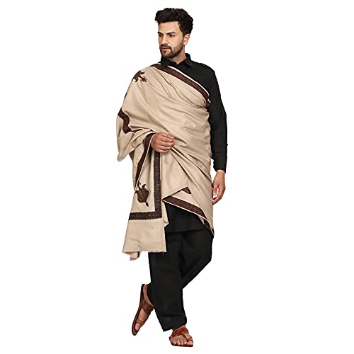 SWI WITH LABEL Men's Kashmiri Embroidered Wool Shawl