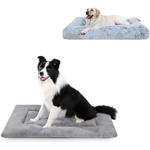 CHAMPETS 35 INCH Grey Fluffy Dog Bed & Grey Dog Crate Pad Cover
